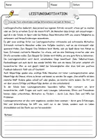 Vorschau - Arbeitsblätter - Leistungsmotivation Arbeitsblätter mit Fragen + Lösungen Psychologie Lesetext - Seite 1