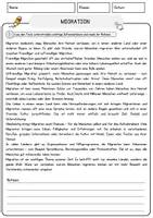 Vorschau - Arbeitsblätter - Migration Arbeitsblätter mit Fragen + Lösungen Psychologie Lesetext - Seite 1