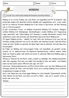 Vorschau - Arbeitsblätter - Mobbing Arbeitsblätter mit Fragen + Lösungen Psychologie Lesetext - Seite 1