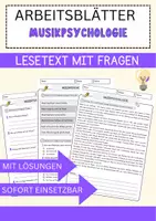 Vorschau - Arbeitsblätter - Musikpsychologie Arbeitsblätter mit Fragen + Lösungen Psychologie Lesetext - Deckblatt