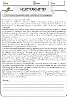 Vorschau - Arbeitsblätter - Neurotransmitter Arbeitsblätter mit Fragen + Lösungen Psychologie Lesetext - Seite 1
