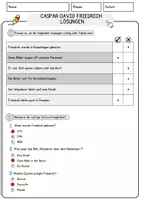 Vorschau - Arbeitsblätter - Caspar David Friedrich Arbeitsblätter mit Fragen + Lösungen Berühmte Persönlichkeiten Lesetext - Deckblatt
