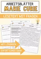 Vorschau - Arbeitsblätter - Marie Curie Arbeitsblätter mit Fragen + Lösungen Leseverstehen und Wortschatz - Deckblatt