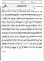 Vorschau - Arbeitsblätter - Marie Curie Arbeitsblätter mit Fragen + Lösungen Leseverstehen und Wortschatz - Seite 1