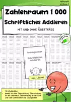 Vorschau - Arbeitsblätter - Schriftliche Addition im Zahlenraum 1000 – Arbeitsblätter | Klasse 3 - Deckblatt