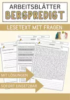 Vorschau - Arbeitsblätter - Bergpredigt Arbeitsblätter mit Fragen + Lösungen Religion Lesetext - Deckblatt