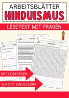Vorschau - Arbeitsblätter - Hinduismus Arbeitsblätter mit Fragen + Lösungen Religion Lesetext - Deckblatt