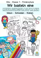 Vorschau - Stationenlernen - Sommer-Kunst, Bastelvorlage zur Übung der Feinmotorik, Schneiden lernen Vorschule, Klasse 1, Förderschule - Deckblatt