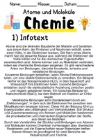 Vorschau - Unterrichtsreihen - Atome und Moleküle - Informationen und Aufgaben - Deckblatt