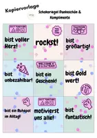 Vorschau - Mal- und Bastelvorlagen - Schokoriegel Dankeschön & Komplimente Schulbegleiter Banderole - Seite 1