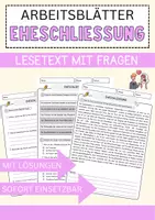 Vorschau - Arbeitsblätter - Eheschließung Arbeitsblätter mit Fragen + Lösungen Religion Lesetext - Deckblatt