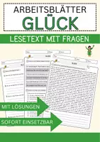 Vorschau - Arbeitsblätter - Glück Arbeitsblätter mit Fragen + Lösungen Religion Lesetext - Deckblatt