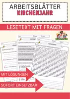 Vorschau - Arbeitsblätter - Kirchenjahr Arbeitsblätter mit Fragen + Lösungen Religion Leseverstehen und Wortschatz - Deckblatt