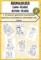 Vorschau - selbst erstellte Cliparts/Grafiken - Ausmalbilder Lama Alpaka passend zu Festen und Jahreszeiten - Deckblatt