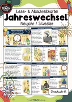 Vorschau - Stationenlernen - Neujahr / Silvester - Lese- & Abschreibkartei Druckschrift - Deckblatt