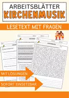 Vorschau - Arbeitsblätter - Kirchenmusik Arbeitsblätter mit Fragen + Lösungen Musik Leseverstehen und Wortschatz - Deckblatt