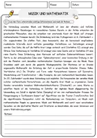 Vorschau - Arbeitsblätter - Musik und Mathematik Arbeitsblätter mit Fragen + Lösungen Musik Leseverstehen und Wortschatz - Seite 1