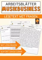 Vorschau - Arbeitsblätter - Musikbusiness Arbeitsblätter mit Fragen + Lösungen Musik Leseverstehen und Wortschatz - Deckblatt