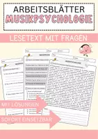 Vorschau - Arbeitsblätter - Musikpsychologie Arbeitsblätter mit Fragen + Lösungen Musik Leseverstehen und Wortschatz - Deckblatt