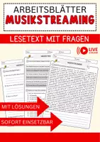 Vorschau - Arbeitsblätter - Musikstreaming Arbeitsblätter mit Fragen + Lösungen Musik Leseverstehen und Wortschatz - Deckblatt
