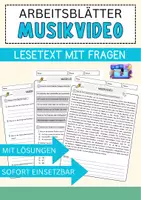 Vorschau - Arbeitsblätter - Musikvideo Arbeitsblätter mit Fragen + Lösungen Musik Leseverstehen und Wortschatz - Deckblatt