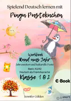 Vorschau - Spiele - DaZ Materialpaket "Mit Pingu Pustekuchen rund ums Jahr" - Deckblatt