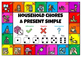 Aperçu - Jeux - HOUSEHOLD CHORES & PRESENT SIMPLE – Board Game - Page 1