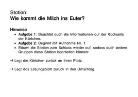 Vorschau - Stundenentwürfe - Stationenlernen "Milch": Station 1 - Wie kommt die Milch ins Euter? - Seite 1
