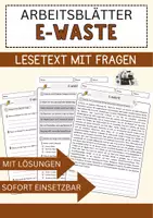 Vorschau - Arbeitsblätter - E-Waste Arbeitsblätter mit Fragen + Lösungen Informatik Lesetext - Deckblatt
