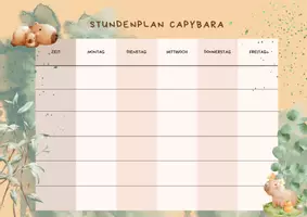 Vorschau - Arbeitsblätter - Süßer Stundenplan Capybara - Seite 1