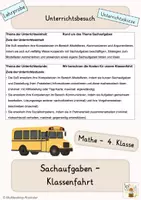 Vorschau - Stundenentwürfe - Lehrprobe / Unterrichtsbesuch - Sachrechnen , Klassenfahrt - Deckblatt