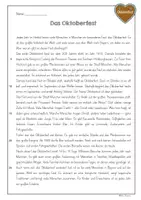 Vorschau - Arbeitsblätter - Oktoberfest - Sachtext mit Fragen - Seite 1
