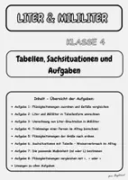 Vorschau - Arbeitsblätter - Liter und Milliliter – Tabellen, Sachsituationen und Aufgaben Klasse 4 - Deckblatt
