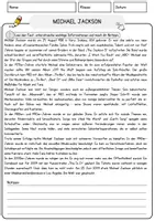 Vorschau - Arbeitsblätter - Michael Jackson Arbeitsblätter mit Fragen + Lösungen Leseverstehen und Wortschatz - Seite 1