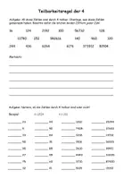 Vorschau - Arbeitsblätter - Arbeitsblatt Teilbarkeitsregel der 4 - Deckblatt