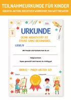 Vorschau - Poster - Teilnehmerurkunde. Urkunde für Kinder. Urkunde Teilnehmer. Zeugnis Zertifikat. Teilnahme an kreativen Projekten, Bastelnprojekten, Kunstwettbewerben. Auszeichnung für kreative Leistungen in der Grundschule - Deckblatt