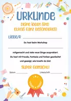 Vorschau - Poster - Urkunde für Kinder. Teilnehmerurkunde. Belohnung Schulkinder. Zeugnis Zertifikat für alle Gelegenheiten. Kinderurkunde. Teilnahme an kreativen Projekten, Workshops, Bastelnprojekten, Kunstwettbewerben. - Seite 2