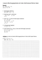 Vorschau - Arbeitsblätter - Arbeitsblatt Additionsverfahren (lineare Funktionen) - Deckblatt