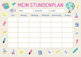 Vorschau - Lehrpläne/Lehrermaterial - Stundenplan - Vorlage für Kinder. Erster Schultag. Geschenk zur Einschulung. - Seite 1
