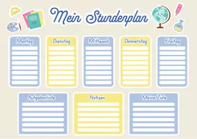 Vorschau - Lehrpläne/Lehrermaterial - Mein Stundenplan – Vorlage für den ersten Schultag. Für Grundschüler und Schulstarter. Perfekt zum Schulanfang. Geschenk zur Einschulung. - Seite 1