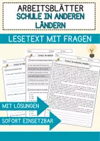 Vorschau - Arbeitsblätter - Schule in anderen Ländern Arbeitsblätter mit Fragen + Lösungen Lesetraining Lesen - Deckblatt
