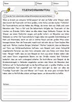 Vorschau - Arbeitsblätter - Feuerwehrmann frau Arbeitsblätter mit Fragen Lesetraining mit Lösungen Lesetext - Seite 1