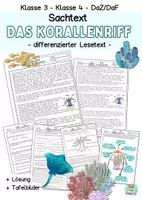 Vorschau - Arbeitsblätter - Das Korallenriff, Sachtext Klasse 3, Klasse 4, DaZ, DaF, Leseverstehen - Deckblatt