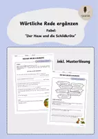 Vorschau - Arbeitsblätter - Wörtliche Rede ergänzen Fabel-Der Hase und die Schildkröte (inkl. Musterlösung) - Deckblatt