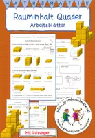 Vorschau - Arbeitsblätter - Rauminhalt eines Quaders (mit Würfeln) - mit Lösungen (auch schwarz-weiß) - Deckblatt