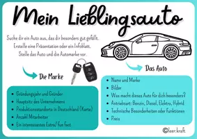 Vorschau - Aufgabenkarten - Kreative Lernaufgabe: Mein Lieblingsauto - Seite 1