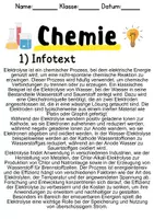 Vorschau - Unterrichtsreihen - Elektrolyse Informationen und Aufgaben - Deckblatt