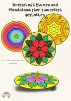 Vorschau - Mal- und Bastelvorlagen - Kreisel mit Mandala und Blumenmuster zum selbst gestalten - Deckblatt