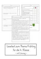 Vorschau - Test - Lesetest zum Thema Frühling Klasse 4 mit Lösung - Deckblatt