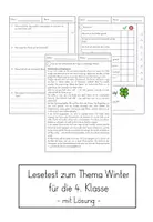 Vorschau - Test - Lesetest zum Thema Winter Klasse 4 mit Lösung - Deckblatt
